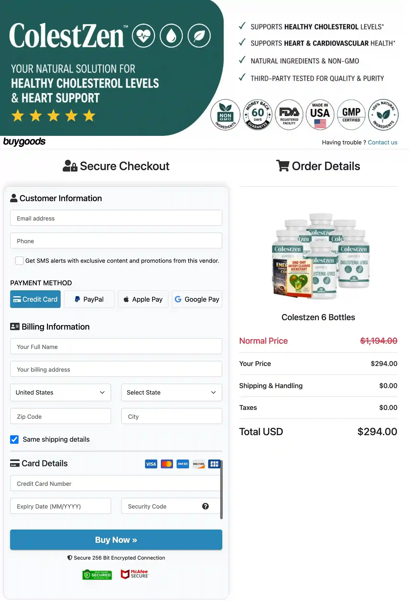 ColestZen Secure Checkout Page